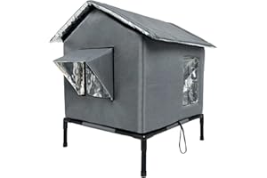 LOVIVER Niche d'Extérieur Surélevée pour Chat, Abri Multifonctionnel pour Chats Errants, Maison pour Chatons avec Matelas Doux, Accessoire pour Animaux de Compagnie, Gris Foncé, L