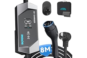 EVPEIWE Cavo di Ricarica EV Tipo 2 Schuko [3,68kW | 6-16A | 8M | IP65] Caricabatterie Tipo 2 Portatile EVSE e Stazione di Ricarica per IEC 62196-2 EV/PHEV con LCD Controllo Digitale e Supporto