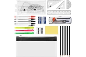 GOTRUST 24pcs Maths Sets, Geometry Set for Secondary School, Protractor and Compass Set, Mathematical Sets, Back To School Stationery Kit for Students Maths and Home