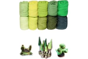 Thapncow Juego De Lana De Fieltro, Kit De Fieltro Fieltro Húmedo, Fieltro Seco, Lana De Fieltro De Hadas Para Hadas Y Elfos De Fieltro, Lana De Fieltro, 10 Verde