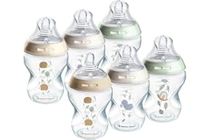Tommee Tippee Closer to Nature, Butelki do karmienia, smoczek w kształcie sutka o powolnym przepływie z zaworem antykolkowym, pojemność 260 ml, opakowanie 6 szt., różne kolory, kindness