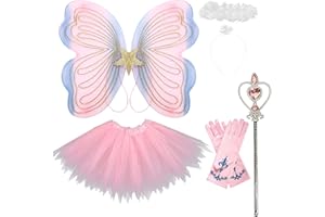 FUXHBFB Ali di Fata 5 Pezzi Ali da Fata Costume Farfalla Bambina Donn Costume Fata Donna, Ali Farfalla Bambina Ali di Farfalla per Bambini Halloween Compleanno Cosplay