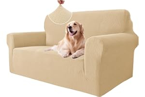 ‎YSTYLE Ystyle Sofa überzug 2 Sitzer Mit Armlehne, Stretch Sofabezug rutschfest, Modern Sofa Cover Für Hunde Haustiere, Atmungsaktiv Couch überzug Mit Elastic Bottom, Beige Gelb