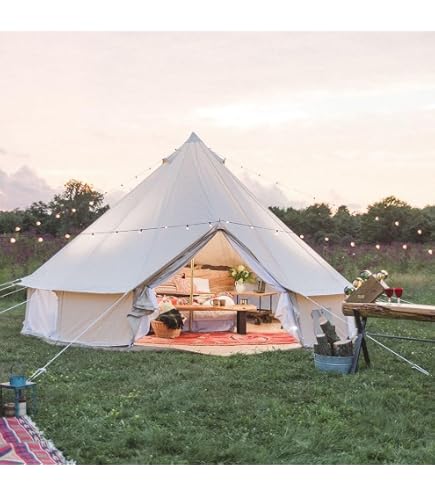 Family Camping Cotton Canvas Bell Zelt mit Reißverschluss in Bodenplane und mit Herd Loch (Durchmesser 5M) Sport & Freizeit