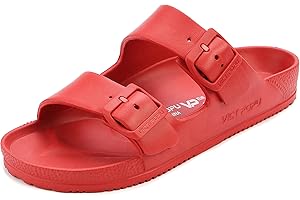 VICT POPU Pantoletten Damen mit Fussbett Sandalen Flach Rutschfest Sommer Badelatschen Lässig EVA Slides Erwachsene Schlappen