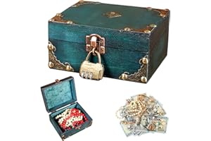 SUPRROW Drewniana skrzynia na skarby w stylu vintage, 16 x 12 x 9,5 cm, z zamkiem, drewniana skrzynia piracka, mała skrzynia na skarby, do przechowywania i dekoracji