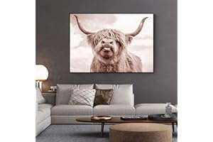 Yooyu Highland Cow Poster Rinder Leinwand Malerei Wandbilder Modern Fashion Poster und Drucke für Wohnzimmer Dekoration 60x80cm Rahmenlos