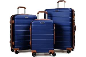 CALDARIUS Suitcase Set | 3 Pcs suitcases | Hard Shell | Luggage Sets |Aluminum Alloy Telescopic Handle | 3 Digit Combination Lock | Lightweight | | 4 Dual Spinner Wheels | (3 Piece Full Set, Blue)