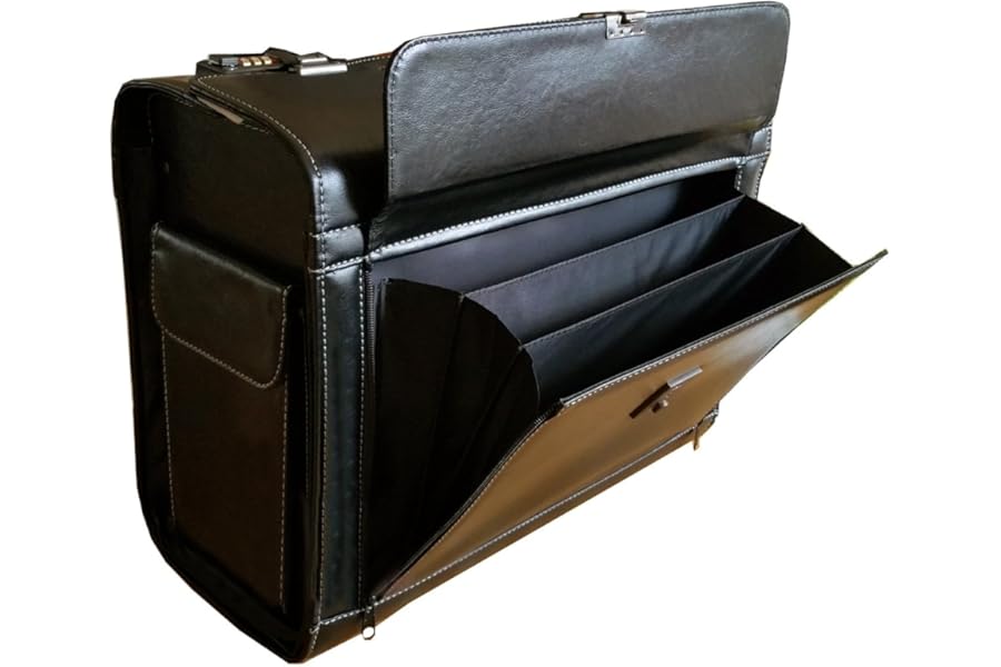 Essential Products Pro Large Faux Leather Pilot Case Expanding Lockable Concertina Pocket Briefcase Bag
