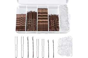XYNOVATE 200 Piezas Horquillas para El Pelo, 100 Diademas, Cabello Onduladas de Metal, Horquillas en Forma, de U Horquilla Invisible Para Mujeres y Niñas, Moños Largos, Rizados(Brown)