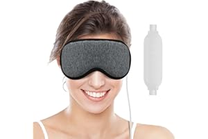 LVOZIZE Máscara de Ojos Calentada, Mascara Ojos Calor USB con 3 Control de Temperatura 35℃/45℃/55℃, 3D Máscara de Ojos Calentador para Ojos Secos, Aliviar la Fatiga Ocular (Gris)