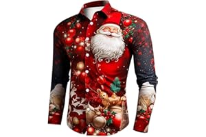 C'EST TT Herren Hemd, Herren Weihnachts Freizeithemd 3D Druck Hemd Weihnachten Freizeithemd Weihnachten Funky Hemd Christmas Shirt Slim Fit Weihnachts Shirt für Herren Langarmhemd