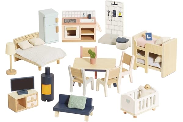 Le Toy Van - Wooden Dolls House Full Starter Furniture & Accessories Play Set For Dolls Houses , Dolls House Furniture Sets - Ages 3+