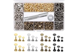 EuTengHao Lot de 484 rivets tubulaires en métal à double capuchon, 3 tailles avec pince perforatrice et 3 outils de fixation pour réparation du cuir (or, argent, bronze, bronze, 4 couleurs)