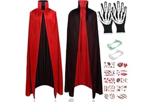 Sunshine smile Halloween Kostüm Kinder,Umhang Vampir 140,10 Blatt Halloween Tattoo Gesicht,Vampir Umhang Stehkragen,Hexen Umhang Kinder,Halloween Umhang,Halloween Cape Vampir Kostüm Kinder für Cosplay