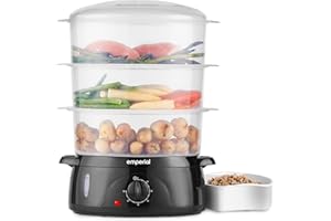 Emperial Food Steamer 3 Tier, 9L Electric Vegetable Steamer with 3 BPA Free Removable Baskets & Rice Bowl, 60 Minute Timer & 800W, Boil Dry Protection, Energy Saving - Black