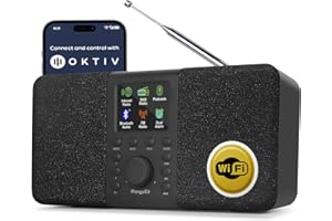 MangoKit SR20 Radio Internet Stéréo avec Radio Numérique Dab/Dab+,WiFi avec Lecteur de Podcasts,Intelligente avec Bluetooth,FM,de Cuisine Secteur et Batterie,écran Couleur,Alarmes Doubles-Noir