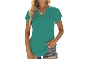 Cuptacc T Shirt Femme Ébouriffer Manches Courtes Tee Shirt Femme Col V élégant Loose Tunique Femme Ete