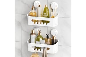 LEVERLOC Shower Caddy Bathroom Shelf Basket Suction Cup 2 Pack Removable Powerful Bathroom Organizer Removable Shelves for Inside Shower Shampoo Wall Mounted Kitchen Accessories, White