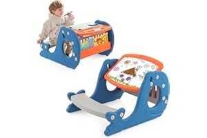 GOPLUS 4 in 1 Kinder Staffelei, Multifunktionale Kindersitzgruppe mit ergonomischem Stuhle & kippbarem Whiteboard, Stabiler Kindertisch-Set zum Lernen, Malen & Essen, für Babys ab 1 Jahren