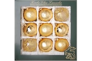 Krebs Glas Lauscha - Ozdoby choinkowe ze szkła - satynowe szklane kulki w kolorze złotym - 10 cm - 9 sztuk