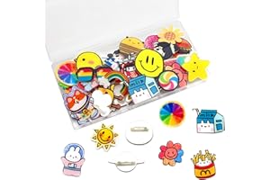 CINVO Juego de 40 alfileres de acrílico para decoración a granel, alfileres de dibujos animados lindo conjunto de pasadores de bloqueo de espalda con broche de insignia, barra de pasadores para mochilas