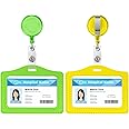 Vicloon Pu Leather ID Badge Holder, 2Pcs Plastic Badge Holder With Retractable ID Badge Reel, ID Badge Holders Portable Badge Reels Name Tag Holders, ID Card Holder For School (Light Blue Pink