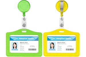 Vicloon Porta Badge, 2pcs Porta badge identificativo, Porta Badge PU Colorato Orizzontale Retrattili in Pelle con Clip per Carta Ufficio, Carta D'identità, Pass Bus (Verde & Giallo)