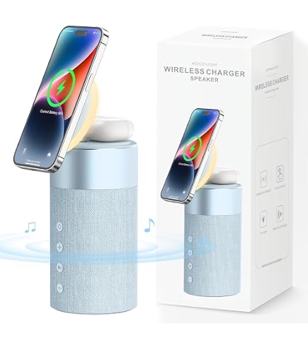 Support Téléphone Avec Haut-parleur Bluetooth 5.3, Charge Sans Fil, Lumières LED – Compatible IPhone/Android