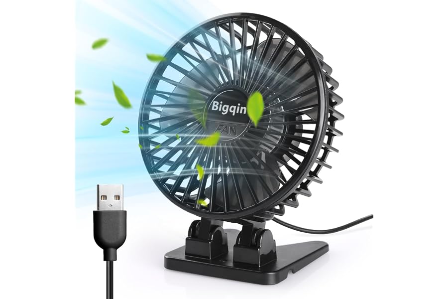 Bigqin Mini Ventilador USB, 3 Velocidades Ventilador Portatil, Angulo Ajustable Ventilador de Mesa, Mini Fan Ventilador
