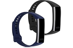 kwmobile Pulsera compatible con Huawei Band 2 / Band 2 Pro correa - 2x Correas de silicona flexible - Tamaño ajustable - negro/azul oscuro