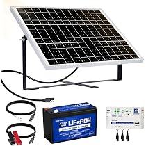 Solar Panel Kit Solaire 25W ECO-WORTHY Complet Avec Batterie Lithium 8Ah - Pour Poulailler, Porte Automatique, Pompe à Eau, Système 12V Hors Réseau