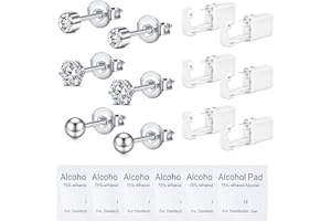 WillTen Juego de 6 perforadores para la oreja, juego de perforaciones con circonita integrada, pendientes para perforar, pistola perforadora, piercing de pistola, color plateado y dorado