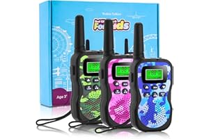 JUAUO Walkie-Talkie Bambini Giocattolo, 8 Canali 3KM Lungo Raggio Ricetrasmittenti Bambini con VOX, Scansione Auto e Torcia LED Walkie Talkies per Avventura AllAperto Campeggio (3Pcs Camo Rosa Verde Blu)