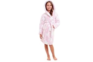 Slumber Hut® Girls BORG Snuggle Fleece Dressing Gown Hooded Luxury Robe - Matching Ladies Grey Star Childrens Sizes Child UK Years