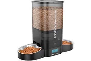 HoneyGuaridan Automatic Cat Feeder for 2 Cats, Equally Distributed Cat Feeder Timer Dispenser with 4-stage Seal Lock Fresh, 10s Voice Recording, Up to 6 Meals a Day - for Multi-Cats & Dogs (5L)
