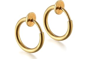 Flongo Boucles d’Oreilles Acier Inoxydable Non-Piercing Clips Non Percé Rond Couleur Argent Doré Noir Fantaisie Bijoux Cadeau pour Femme Homme