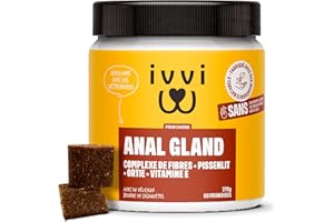 ivvi Anal Gland - Snacks pour Soutenir la santé des Glandes anales des Chiens. Contient Citrouille, psyllium, Lin, Pissenlit, ortie et prébiotiques. 60 Snacks (270g) à Base de Beurre de cacahuète.
