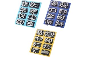 GYTFOG Set of 3 Brain Teaser Puzzles Ring Educational Toys, Brain Teaser Metal Wire Puzzles, Metal Puzzles, IQ Games for Kids Men and women, Family Game Night and Travel Entertainment (Blue, Green, Yellow)