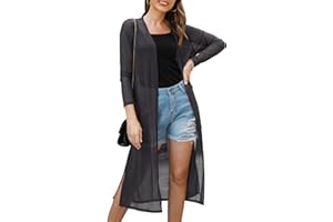 Gyabnw Cardigan Donna Copricostume in Chiffon Giacca Leggera Estiva Lungo Coprispalle Aperto Anteriore Manica Lunga Scialle Vestire Cover Up Bikini Beachwear Sexy Elegante per Party Vacanze