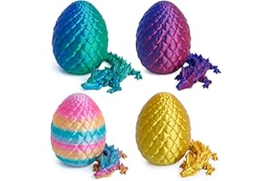 Flavery 4 Pack 3D Printed Dragon Egg, Small Eggs with Dragon Inside, Articulated Crystal Dragon Fidget Toy, Desk Decor Pet, Mystery Figure Decor (blue+green+candy+gold)