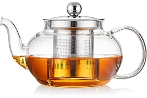 MESNEY Tekanna i glas med infusion, spishäll säker 567 g/600 ml, liten borosilikatglas tekanna med lösa blad sil för blommand