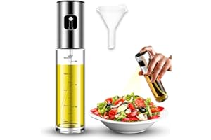 GCM CAPITAL Pulvérisateur à huile 100 ml pour cuisine en verre et acier inoxydable - Pulvérisateur d'huile anti-goutte avec compteur et entonnoir - Pour Air Fryer, Salades, Grill
