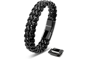SERASAR | Pulsera de Cuero Premium [Steel] para Hombre en Negro | Cerradura Magnética de Acero Inoxidable en Negro, Plata y Oro | Joyero Exclusivo | Gran Idea de Regalo