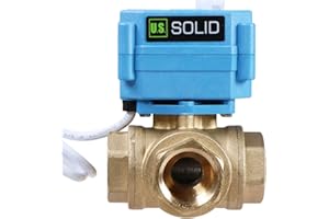 U.S. Solid Vanne 3 voies motorisée laiton - electrique vanne de zone motorisée avec fonction manuelle - Robinet d'arrêt d'eau type L, port standard (3/4", AC110-230V)