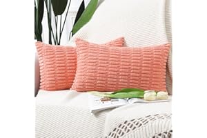 Madizz Lot de 2 Housses de Coussin en Velours côtelé rayé Boho Housse de Coussin décorative Douce pour canapé Chambre à Coucher Corail 30 x 50 cm