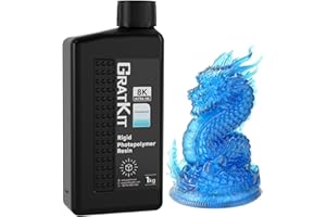 GratKit 8K Rigid Resin, 3D Printer 405nm UV-Curing Photopolymer Resin, High Precision Low Odor 3D Printing Resin - 1000g, Transparent Blue
