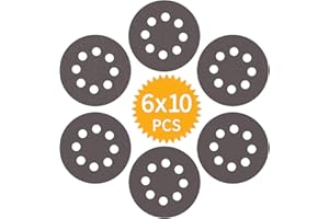 AKUOLY 60 Pieza Discos abrasivos para lijar 400 600 800 1000 1500 2000 Lijas Carburo de silicio Grano 125 mm Papeles de Lija 8-agujeros
