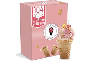 ‎MÜLHEIMER MANUFAKTUR MyNaschbar Waffelbecher rund, 104 Stück, 78 mm lang, Ø66 mm – Knusprige Softeisbecher zum Befüllen mit Doppelrand – für Eis, Softeis oder als Backform für Muffin & Cupcakes