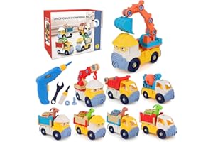 Veluoess Vehículos de Construcción Juguete, Desmontaje Conjunto de Camiones de Dinosaurios con Taladro Eléctrico, Juego de Camiones de Ingeniería Regalo de Cumpleaños para Niños a Partir de 3 Años